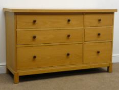 Light oak finish side board, three short three long drawers (W122cm, H76cm,