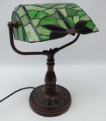 Tiffany style Bankers lamp with Dragonfly design on bronzed base,