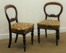 Pair Victorian mahogany balloon back chairs, carved lower rail, upholstered seat, turned lower rail,