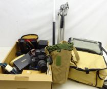 Collection of Cameras and accessories including Olympus and Pentax camera bodies,