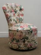 Circular seat, buttoned back occasional chair, upholstered in old rose fabric,