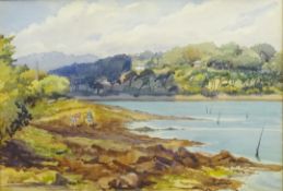 Children playing by a Loch, 20th century watercolour signed by Elsa John 34cm x 49cm