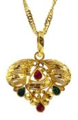 Middle Eastern 22ct gold pendant necklace with enamel detail stamped 916 Condition Report