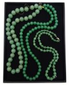 Three jade bead necklaces 76cm dim. Condition Report <a href='//www.