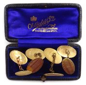 Two pairs of 9ct gold cufflinks, engine turned decoration, hallmarked, approx 7.