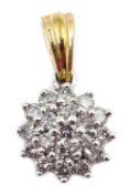 Diamond cluster pendant hallmarked 9ct and an 18ct white gold single diamond pendant hallmarked