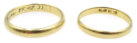 Two 14ct gold wedding rings hallmarked Condition Report 6gm size T and R<a