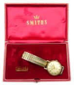 Gentleman's Smith's Imperial presentation 9ct gold wristwatch 1962 on plated bracelet boxed