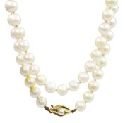 Single strand pearl necklace with 9ct gold pear set clasp,