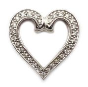 14ct white gold diamond heart pendant stamped 585, diamonds 0.
