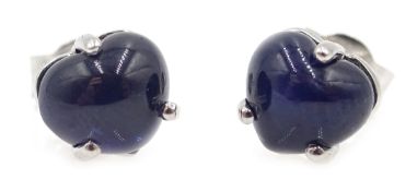 Pair of 18ct white gold heart shaped cabochon sapphire earrings, sapphire approx 2.