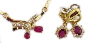 14ct gold ruby and diamond necklace,