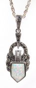 Silver marcasite and opal pendant necklace,