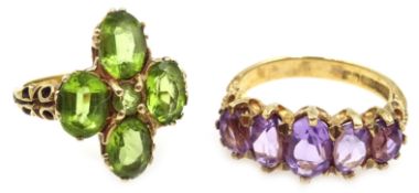 Gold five stone amethyst ring and gold peridot dress ring,
