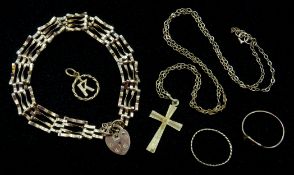 9ct gold gate bracelet, pendant necklace, rings etc Condition Report 7.