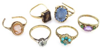 Six 9ct gold stone set rings, approx 13.