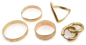 9ct gold rings and pair hoop earrings and two 14ct gold wedding rings Condition Report