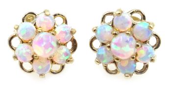 Pair of 9ct gold opal flower head earrings,