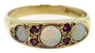 9ct gold opal and ruby ring, hallmarked Condition Report Approx 3gm,