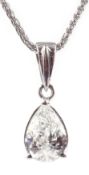 18ct white gold pear shaped diamond pendant necklace, hallmarked, diamond 1.