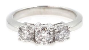 White gold three stone diamond ring, stamped 14K,