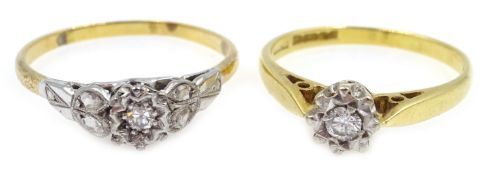 Mid 20th century 18ct gold single stone diamond ring hallmarked and an 18ct gold (tested) diamond