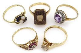 Amethyst and diamond cluster ring,