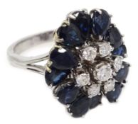 18ct white gold (tested) large sapphire and diamond cluster ring Condition Report