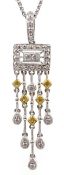 White and yellow gold Art Deco style, diamond pendant necklace,