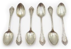 Set of six American silver dessert spoons stamped Sterling maker's mark D approx 9oz