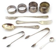 Various silver flatware and napkin rings approx 7.