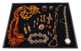 Collection of silver set amber jewellery stamped 925 and other pieces Condition Report