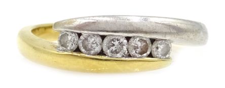 Five stone diamond white and yellow gold cross-over ring hallmarked 18ct Condition Report