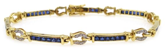 18ct gold sapphire and diamond horseshoe link bracelet,