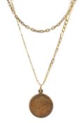 9ct gold St Christopher pendant necklace and one other 9ct gold chain both hallmarked