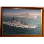 George Heiron 'USS Missouri with HMS Edinburgh at Full Steam' 1st Gulf War, oil painting,