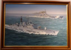 George Heiron 'USS Missouri with HMS Edinburgh at Full Steam' 1st Gulf War, oil painting,