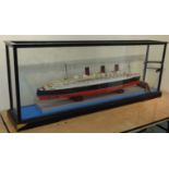 Large scale model of RMS Queen Mary, painted paper and card on frame,