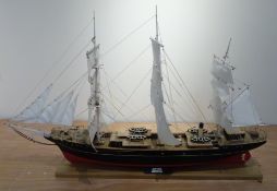 Scale model of the Danish three masted Training Ship 'Danmark' fully rigged on integral stand,