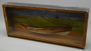 20th century half block diorama of the Filey Coble 'Margaret' with Filey Brig background,