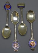 Four Cunard silver & enamel souvenir spoons for RMS Ascania (2), RMS Ivernia, & RMS Queen Elizabeth,