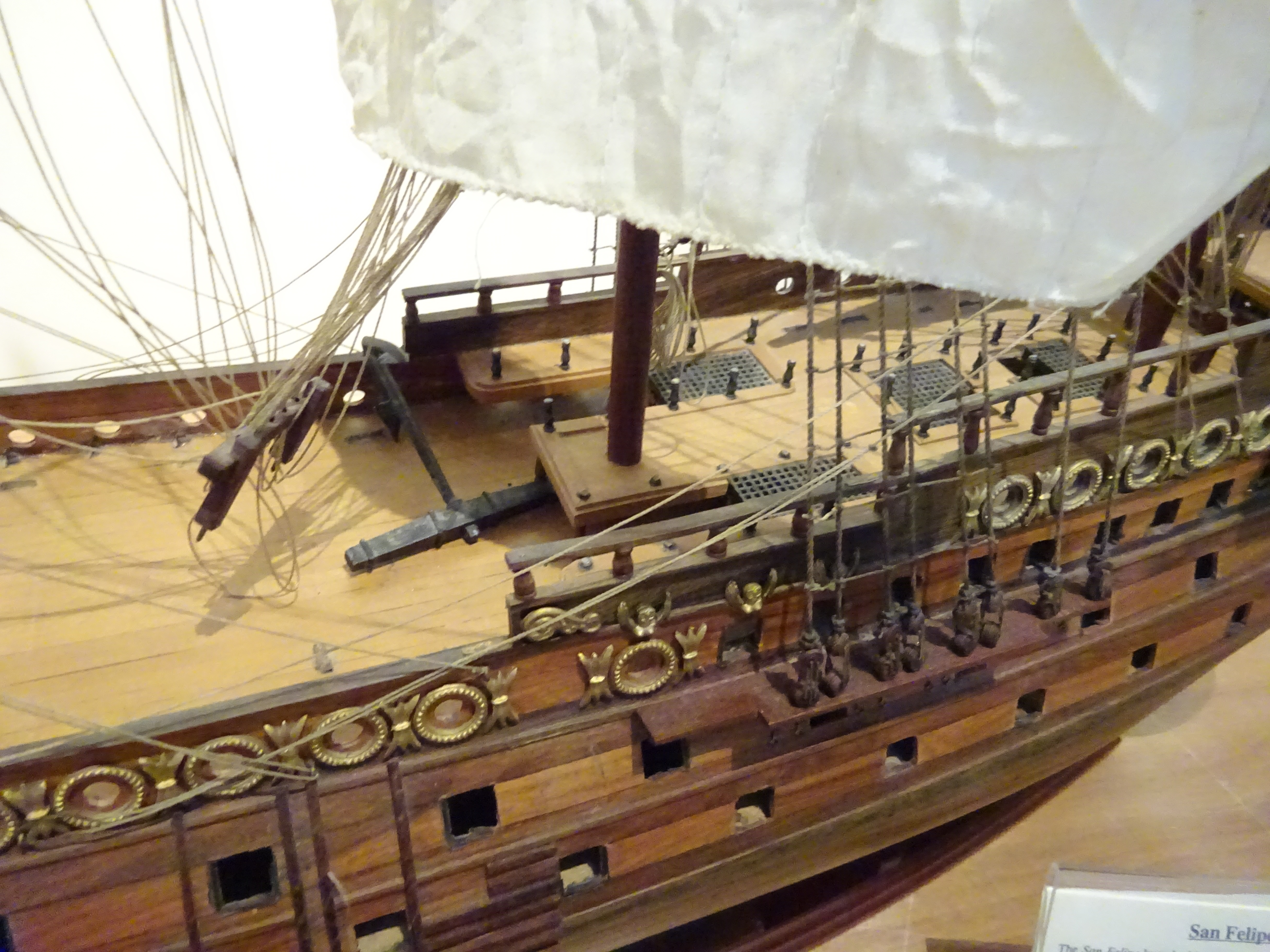 Scale model of the 17th century Spanish three masted Gunship San Felipe, fully rigged on stand, - Image 2 of 2