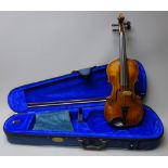 19th century German Stainer violin with 36cm two-piece maple back impressed Stainer,
