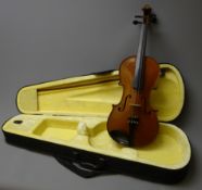 Late 19th/early 20th century Saxony violin with 36cm two-piece maple back and ribs and spruce top,
