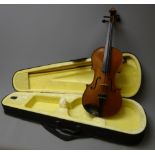 Late 19th/early 20th century Saxony violin with 36cm two-piece maple back and ribs and spruce top,