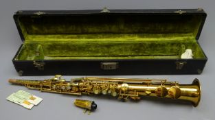 Brass soprano straight saxophone by C.G.Conn, Elkart, USA, serial no.