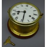 Schatz Germany Royal Mariner ship's key wind brass cased bulkhead clock D18cm with additional