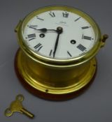 Schatz Germany Royal Mariner ship's key wind brass cased bulkhead clock D18cm with additional