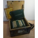 Felt & Tarrant Comptometer with green and white push buttons in green crackle case, No.