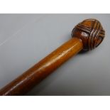 Hardwood walking stick, plain tapering shaft with Turks Head knot carved handle,